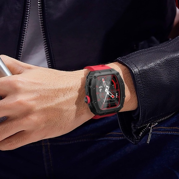 NIB HUALIMEI For Apple Watch Ultra Band 49mm Case in Black/Red - Picture 1 of 16